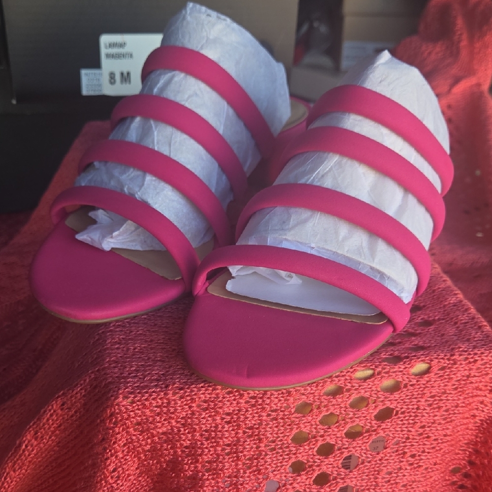 INC International Concepts Hot Pink Strappy Slide Mules